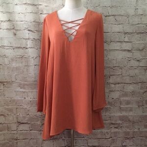 Ecote A-Line Dress Terracotta Long Bell Slv Small